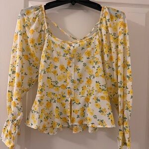 Chic Floral Button-Down Blouse in Yellow